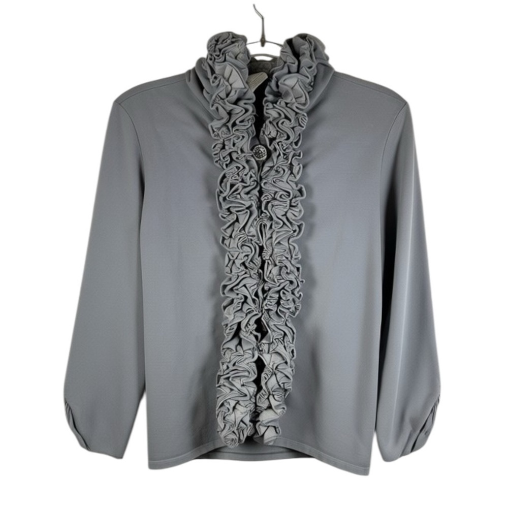 Persnickety Gray Ruffle Trim Button Sweatshirt Jacket Womens Size M Boutique